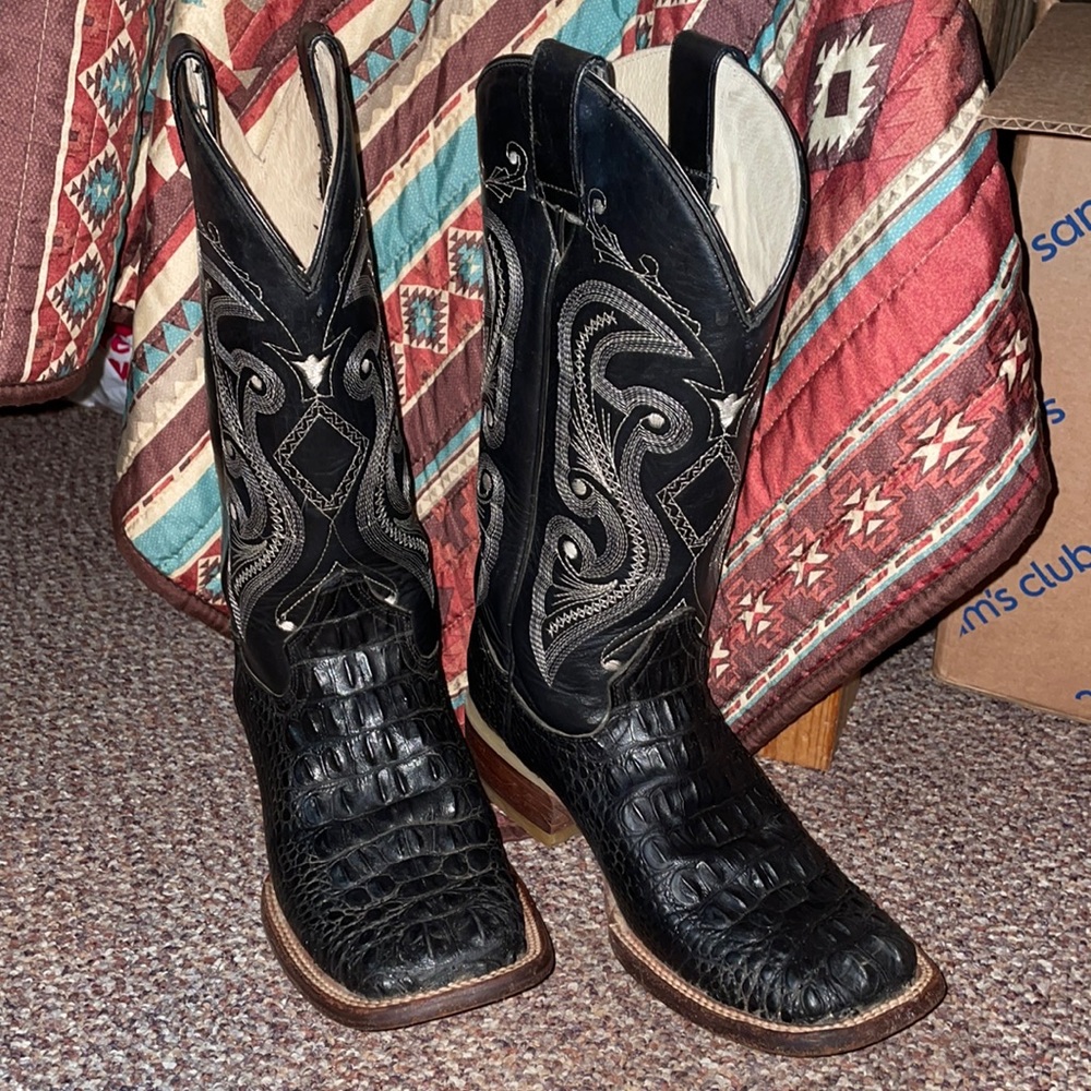 Black alligator boots